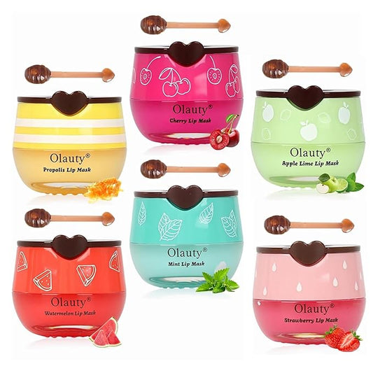 6Pcs Bee Lip Balm Honey Pot,Lip Sleeping Mask Hydrating Prevention Dry and Cracked Lip Scrubs Exfoliator Lip Care,Lip Mask Overnight Reduces Lip Lines