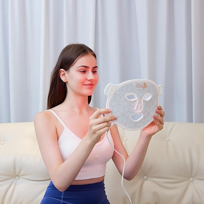 K11 LED Red Light Therapy Face Mask & Neck | 7-Color Light Modes + Near-Infrared | 5 Timers & 3-Speed Settings| Portable Foldable Design for Home & Travel Skincare