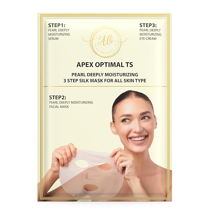 APEX OPTIMAL TS 3-Step Pearl Deeply Hydrating Silk Facial Mask | Serum & Eye Cream Value-Adds | Complete Routine Skincare | Rich Nourishing Essence | Lifting, Firming, Repairing | for All Skin Types