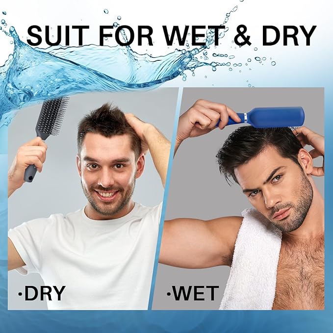 RHOS Hair Brush for Men - Detangler and Styling Brush with Nylon Bristles for Wet and Dry Hair, Massage Function, Suitable for Bangs, Thin, Short, and Thick Hair (1 Pack - Blue)