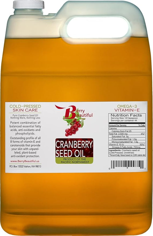 Cranberry Seed Oil - 1 gallon - Cold-pressed by Berry Beautiful from US grown Cranberries - Moisturizing for Face, Body & Hair