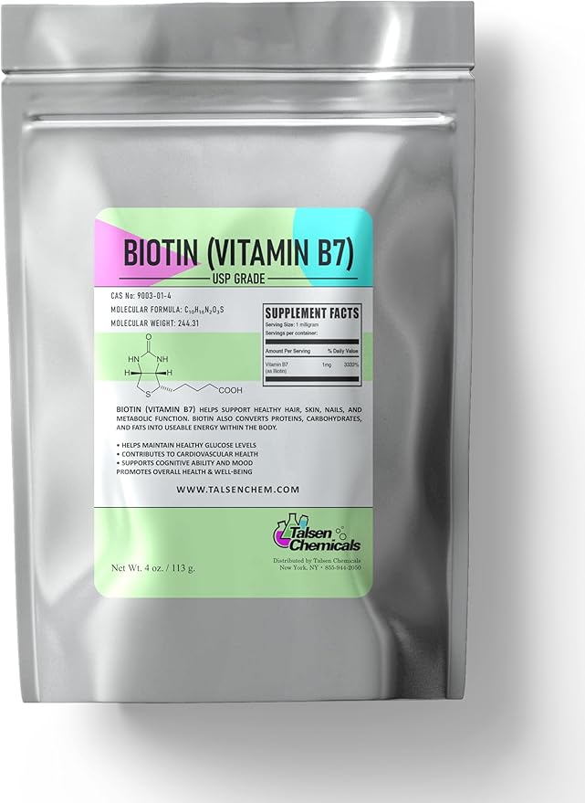 Biotin (Vitamin B7) Powder Vitamin B7 Powder for Hair, Skin, and Nail Health, Biotin Vitamin Non-GMO, Gluten-Free (4 Ounce / 113 Grams)