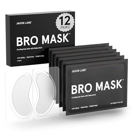 BRO MASK Under Eye Gel Pads: Cooling Eye Patches for Dark Circles and Puffiness | Anti Aging Hydrogel Eye Patch Set + Bakuchiol, Green Tea, Hyaluronic Acid, Caffeine, Niacinamide/Vit B3 (2 X 6 Pairs)