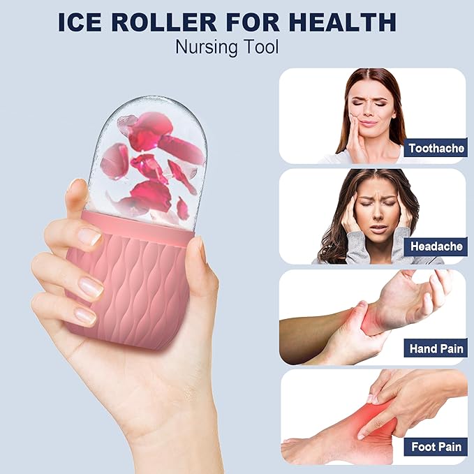 2 Pack Ice Roller for Face and Eye, Skin Care for Shrink Pores Reduce Puffiness, Nursing Tool for Fever, Redness and Swelling, Ice Cube, Ice Mold, Ice Stick, Ice Holder for Face Women Men Pink-Purple