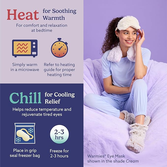 warmies Microwavable Eye Mask for Warmth & Comfort - Heating & Cooling Compress for Calming Relaxation - Weighted & Heated Eye Mask with Scented Lavender for Sleeping - Gray