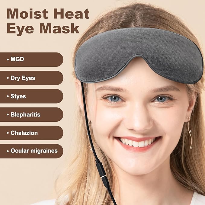 Aroma Season Heated Eye Mask, Warm Eye Compress for Dry Eyes Stye Blepharitis MGD and Blepharitis, Moist Heat Treatment to Unclog Lacrimal Glands (Dark Gray)