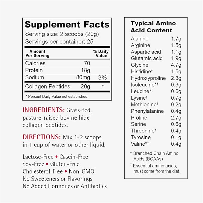 Wellness Resources Collagen Peptides - Pasture Raised, Grass Fed 100% Collagen Protein - Hydrolyzed Type I and III Collagen Peptides Powder, Unflavored (500 Grams/ 17.6 Ounces)