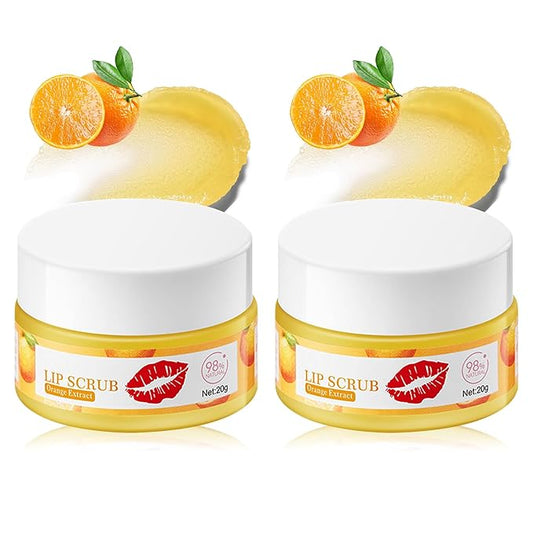 2 Pack Orange Lip Scrub Set,Long Lasting Moisturizing Lip Scrubber Exfoliator, Cleansing Hydrating Lip Exfoliator Scrub and Moisturizer Kit for Chapped Dry Lips