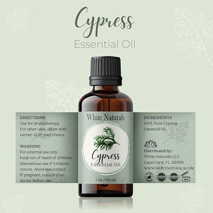Cypress Essential Oil, 100% Pure & Natural Therapeutic Grade Essential Oil for Aromatherapy Diffusers, Undiluted for Healthy Skin & Hair Growth, Ideal for Bedroom, Living Room, Office 1oz