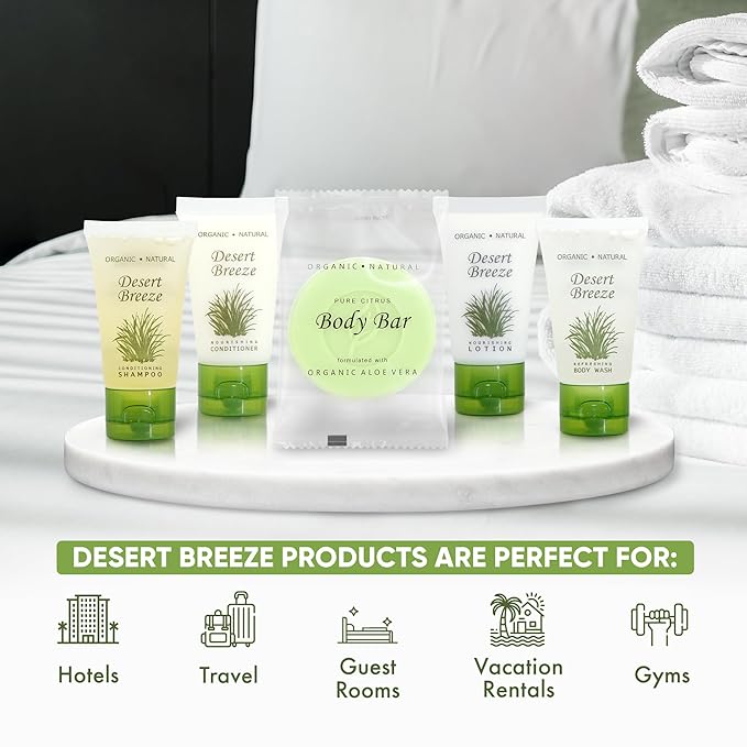 Terra Pure Desert Breeze Hotel Soaps & Toiletries Bulk Set | 1-Shoppe Amenities Kit | 1oz Shampoo & Conditioner, Body Wash, Lotion, Bar Soap | Travel Size | 75 Pieces