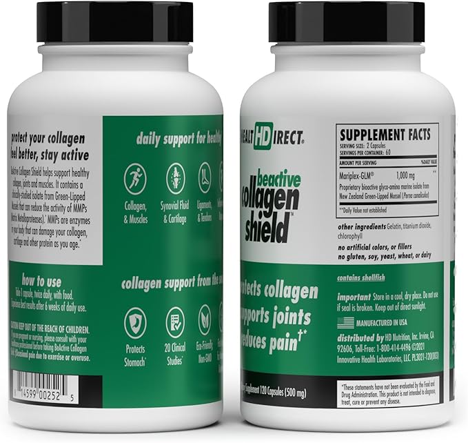 HEALTH DIRECT - BeActive Collagen Shield - 120 Capsules - Advanced Green-Lipped Mussel Supplement - Supports Skin, Joints and Muscles