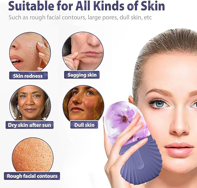 KOGITI Ice Mold for Face & Eye, Beauty Facial Roller, Puffiness Relief Massage Skin Care Tool, Ice Cube Holder (Shell-Purple)