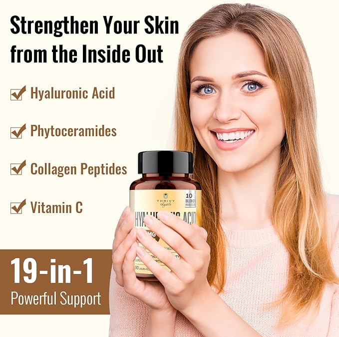 19-in-1 Hyaluronic Acid Capsules - Hylunaric Acid 1200 mg, with Collagen Peptides, Vitamin C, Phytoceramides - for Skin, Eyes, Gastrointestinal, Bones & Joint Lubrication (1 Pack)