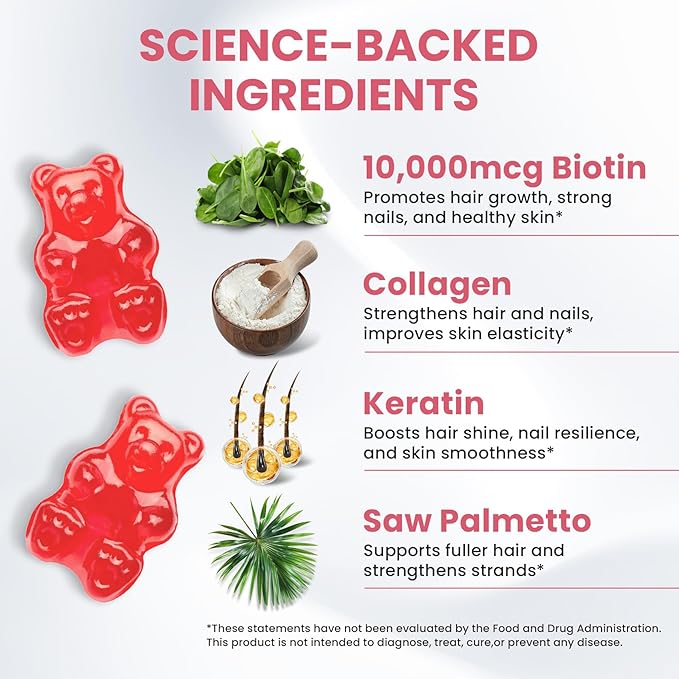 Venture Pal Biotin Gummies with Collagen & Keratin - Hair Growth Support Skin and Nail Strength Vitamins for Women & Men - Biotin 10000mcg | B-Complex | Saw Palmetto - Sugar Free, Non-GMO, 60ct