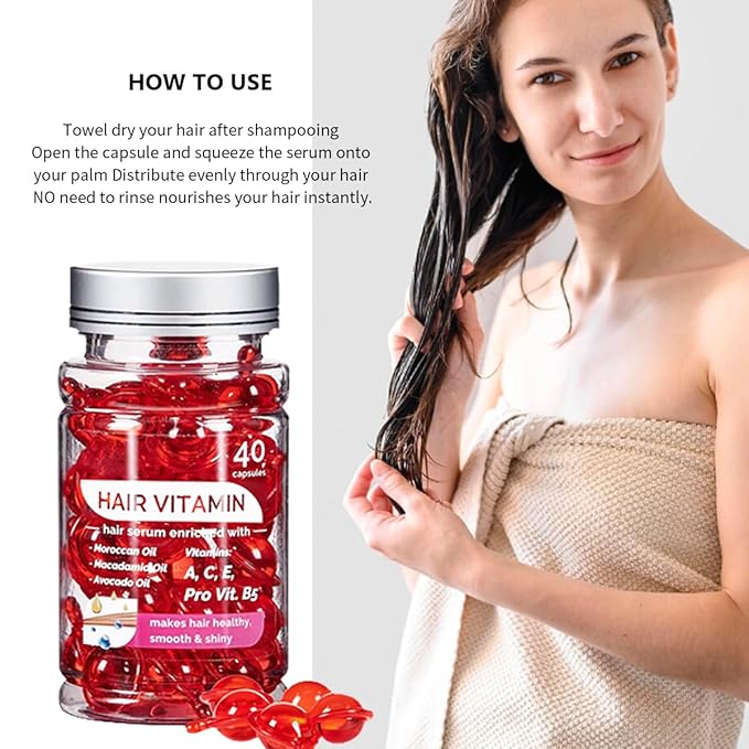 ENVISHA Hair Treatment Serum- No Rinse Moisturizing Capsules with Argan Jojoba Oils - Enriched with Vitamins A, C, E & Pro-Vitamin B5 for Frizz Control and Shine- 40 Capsules