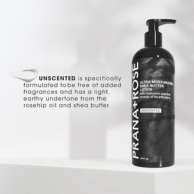 MADE IN THE USA Ultra Moisturizing Shea Butter Lotion with Hyaluronic Acid and Rosehip Oil for anti-aging ORGANIC VEGAN body and hand lotion 16oz (Unscented)