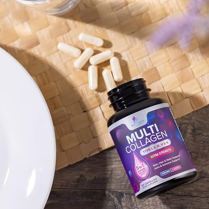 Collagen Peptides for Women & Men - Type I, II, III, V, X Multi Collagen Pills, Hydrolyzed Collagen Peptides Supplements, Nature's Hair, Skin, Nail, and Joint Support Supplement, Non-GMO, 60 Capsules