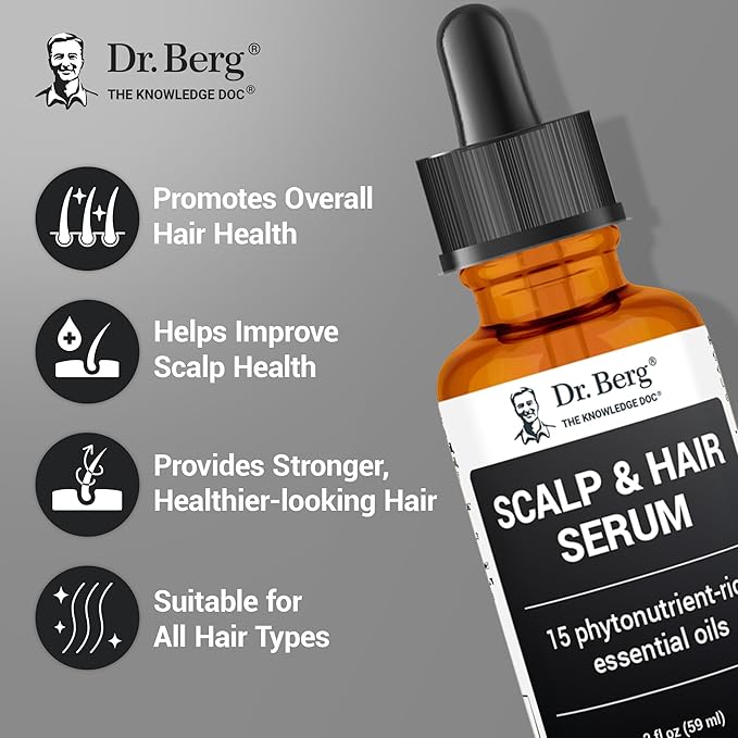 Dr. Berg Scalp & Hair Serum (Improved Formula) with Vitamin D3 & E - Clinically Tested, Paraben- and Sulfate-Free Hair Oil for Women & Men - Includes Rosemary Oil, Castor Oil & Jojoba Oil - 2 Fl oz