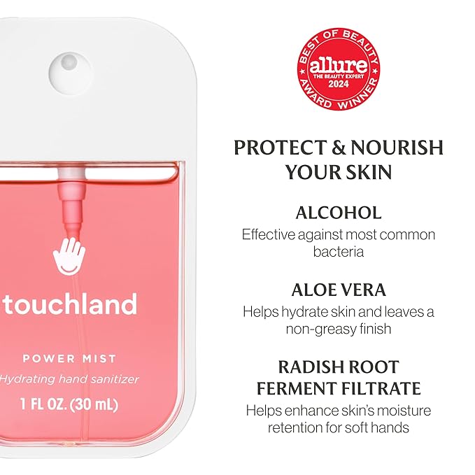 Touchland Power Mist Hydrating Hand Sanitizer Spray, FRESH 5 Set (Mint, Citrus, Lemon Lime, Aloe, Watermelon), 1 FL. OZ. Travel Size (Set of 5)