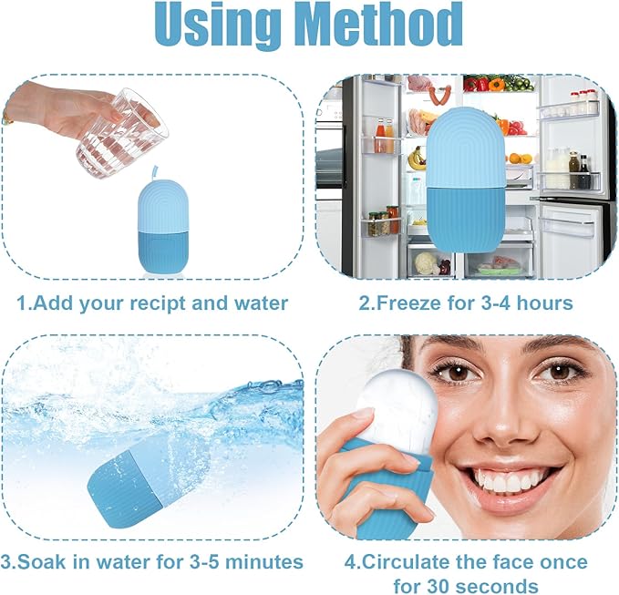 Ice Roller for Face and Eye for Massage Facial, Reusable Silicone ice Mold for Treatment Beauty Skin Care, Compress Shrinks Pores Anti-Wrinkle Reduces Puffiness, Improves Skin Elasticity (Blue)