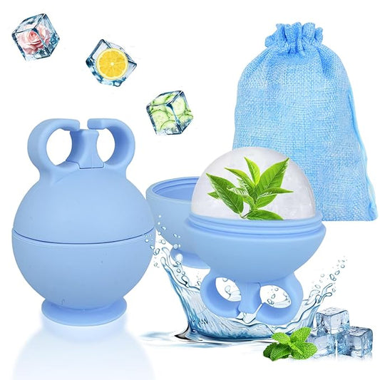 2 Pack Ice Roller for Face, Ice Face Roller for Eye Neck Body, Ice Cube Roller Massager Gua Sha Tool, Eliminates Puffiness, Reusable Facial Ice Mold, De-Puff Eye Bags, Women Skin Care (Blue and Blue)