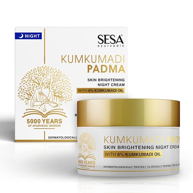 8% Kumkumadi Padma Night Cream Skin Brightening, Helps Reduce fine lines & wrinkles I Promotes Skin Rejuvenation & Skin Repair I Anti -Ageing, Even Skin Tone, 50g or 1.69 Oz