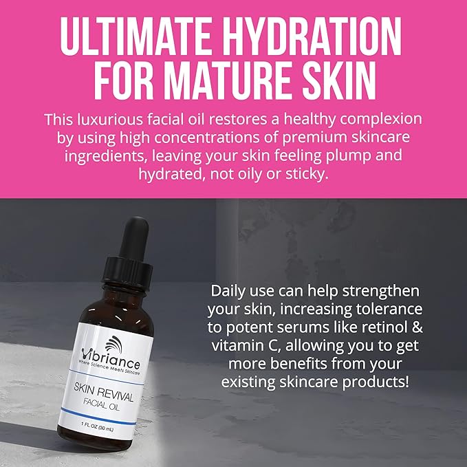 Vibriance Skin Revival Facial Oil - Natural Ingredients - Face Hydrating for Sensitive and Dry Types, with Vitamin E, Sea Buckthorn, Camellia, Squalane - Vegan, Paraben-Free