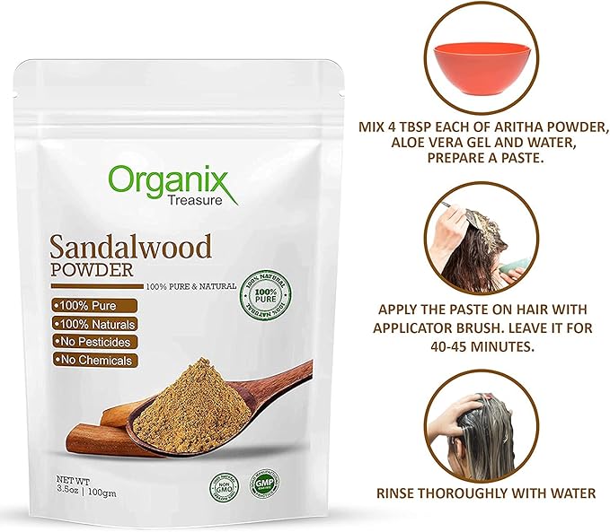 Organix Treasure Pure and Natural Sandalwood Powder for Face Masks, Facials and Skin Care, (100gm)