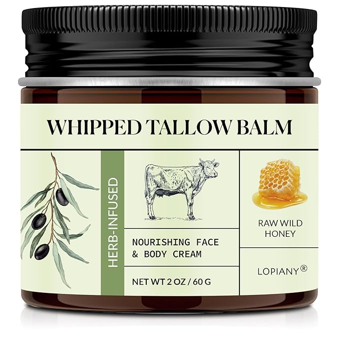 Beef Tallow for Skin, Beef Tallow and Honey Balm, All-Natural Moisturizer Nourishes and Hydrates the Skin Face Body, Grass Fed Whipped Tallow Honey Balm with Honey 60ml
