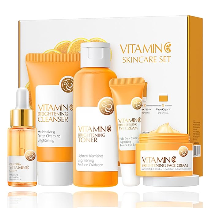 Vitamin C Skin Care Set, Girls Skincare Gift Set With Cleanser, Toner, Face Serum, Face & Eye Cream, Skin Care For Teens 10-12, Lasting Moisturizing Travel Skincare Set For Women