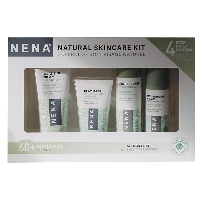 NENA Natural Skincare Kit | 4-Piece Daily Skin Essentials for Women & Men - for Dry, Oily, Normal and Sensitive Skin | EWG Verified, Cruelty Free & Vegan-Friendly