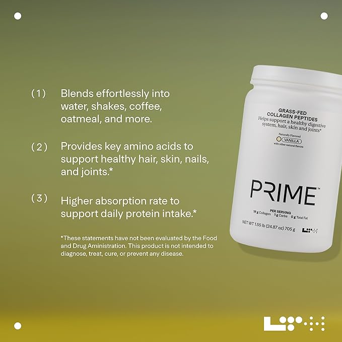 LTH Prime Collagen Peptides - Premium Collagen Powder for Digestive Health - Supports Healthy Joints, Hair, Nails & Skin - Hydrolyzed Collagen from Grass-Fed Cows - Vanilla - 30 Servings