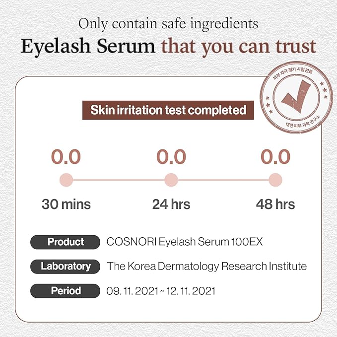 COSNORI Eyelash Serum 100 EX - Intensive Eyelash Care Serum – Slim Brush Type Hydration Booster– Irritation Free - Peptides, Silk Extract, Hyaluronic Acid, 0.2 fl.oz