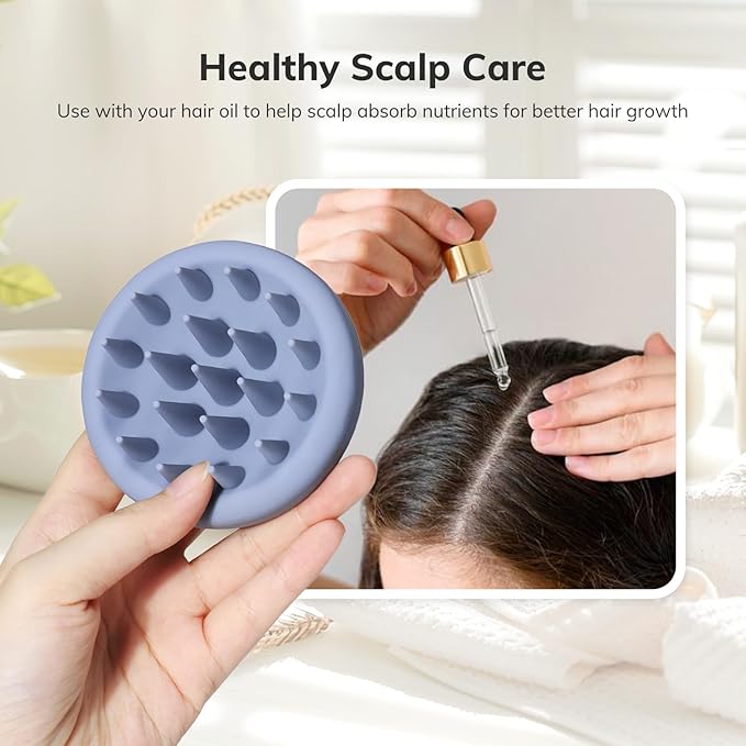 Sndyi Silicone Scalp Massager Shampoo Brush, Hair Scrubber with Soft Silicone Bristles, Scalp Scrubber/Exfoliator for Dandruff Removal, Wet Dry Scalp Brush for Hair Growth & Scalp Care, Gray Blue