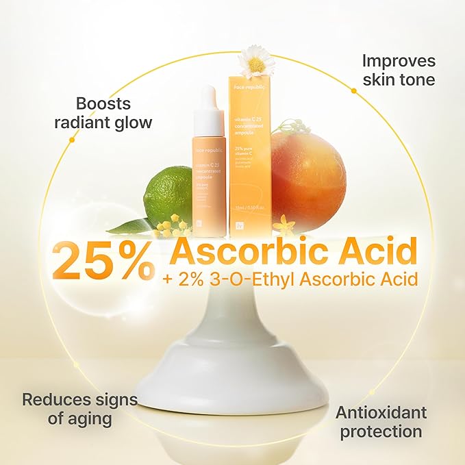 Face Republic Vitamin C 25 Concentrated Ampoule | 25% Ascorbic Acid, Glutathione, Antioxidants | No Irritation, Improve Skin Tone | Radiant Skin