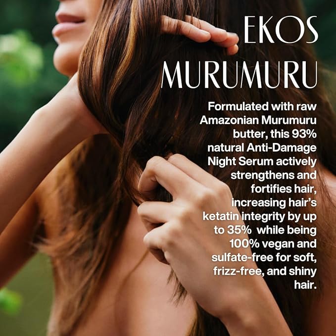 natura Ekos Murumuru Anti-Damage Night Serum - Increases Hair’s Natural Keratin Production - Replenish Nutrients & Rebuild Hair Fiber - Vegan Hair Care - Brazilian Beauty Secrets - Hair Care 30ml