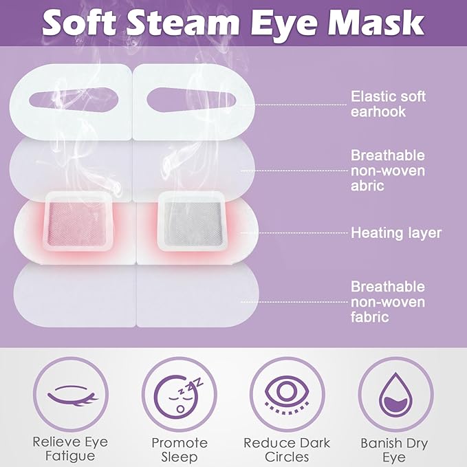 50 Packs Steam Eye Mask for Dry Eyes Spa Warm Sleep Mask Self Heating Disposable Eye Masks for Home Office Travel Eyestrain Relieve(Lavender Scent)