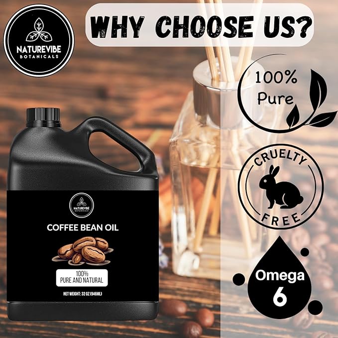 Naturevibe Botanicals Coffee Bean Oil 32 Ounces | 100% Pure and Natural | Great for Skin Care and Hair Care