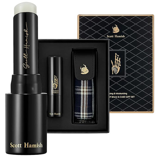 Courage Lip Balm & Case Gift Set - Pure Cowhide Leather Chapstick Holder with Hydrating Lip Balm for Dry Cracked Lips - Flavored LipBalm & Holder Gift Set for Men