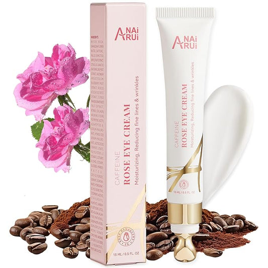 ANAI RUI Rose Caffeine Eye Cream for Dark Circles, Mother's Day Gift for Women, Anti-Aging Eye Cream with Retinol, Collagen, Hydrating, Firming, Reduce Wrinkles and Fine Lines Daily 0.5 FL OZ