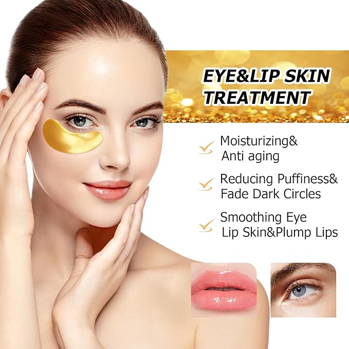 40 Pairs Gold Lip Masks & Eye Masks,24K Gold Gel Collagen Eye Patches for Puffy Eyes, Dark Circles and Wrinkles, Collagen Crystal Mask Set for Face care