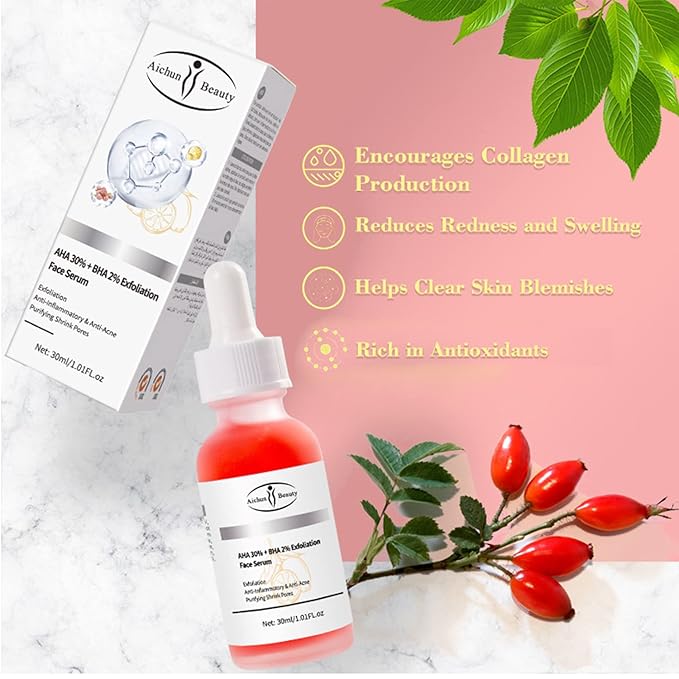 AICHUN BEAUTY Face Serum Eye Essence Anti-Wrinkles Anti-Acne Oil-Control Anti-Freckle Refreshing Moisturizing Purifying Shrink Pores 30ml 1.01FL.oz (AHA 30% + BHA 2% Exfoliation Face Serum)