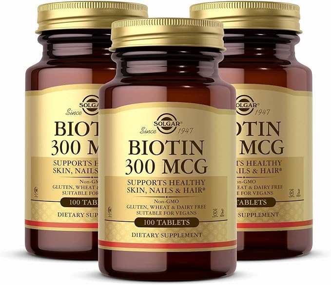 SOLGAR Biotin 300 mcg - 100 Tablets, Pack of 3 - Supports Healthy Skin, Nails & Hair - Non-GMO, Vegan, Gluten Free, Dairy Free, Kosher, Halal - 300 Total Servings