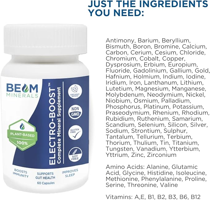 Beam Minerals Complete Multi-Mineral Capsules | Electro-Boost Plant-Based Electrolytes and Micronutrients for Men and Women | Help to Boost Immunity, Support Gut Health and Improve Sleep | 60 Capsules