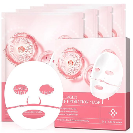 Deep Collagen Overnight Mask - Hydrating Overnight Hydrogel Mask, Anti-Wrinkle Lifting Facial Sheet Masks with low Molecular Weight Collagen for Elasticity Firming And Moisturizing (4 Sheets)