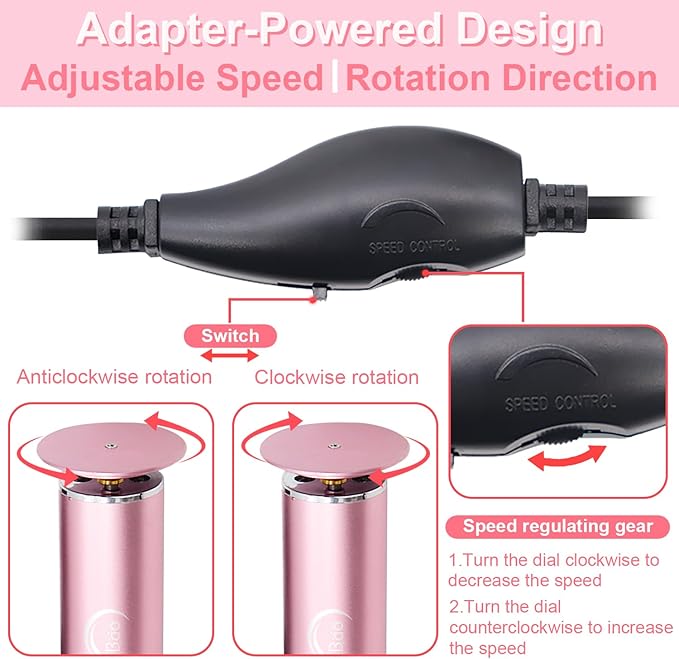 Electric Foot File - Callus Remover for Feet,Professional Pedicure Tool for Dead Skin and Calluses,Adjustable Speed Foot File with 60 Pcs Sandpaper Discs - Pink