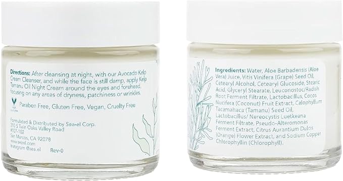 Kelp Tamanu Oil Night Cream Hydrating Face Moisturizer Reparative Skin Softening Skincare - Nighttime Anti Aging Facial Lotion for Women & Men - 1 Oz