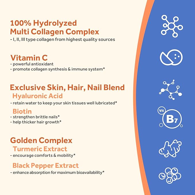 Doctor's Recipes Multi Collagen Peptides with Golden Turmeric, Vitamin C, Biotin, Hyaluronic Acid & Black Pepper, Collagen Supplements for Skin, Hair, Nail, Collagen for Women and Men, 90 Caps