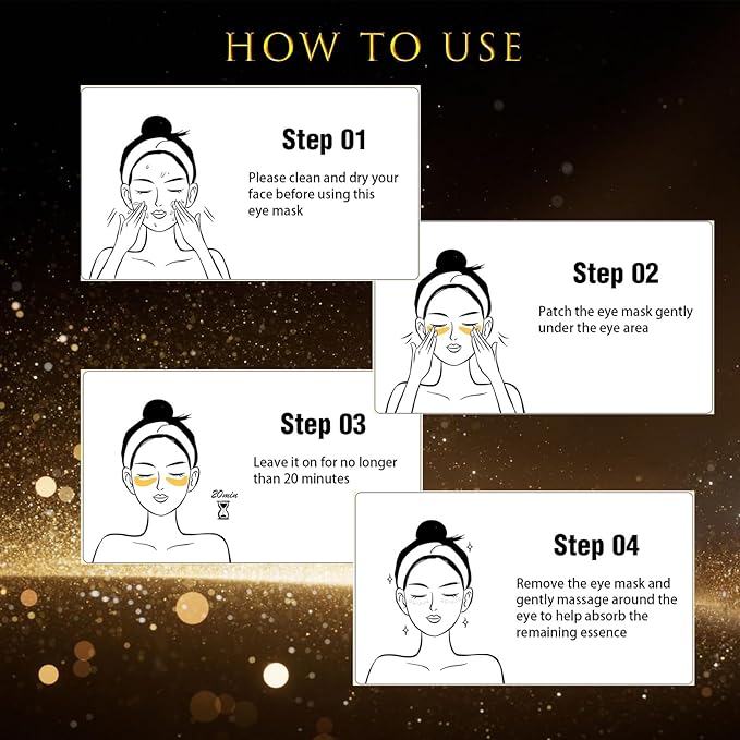 Gold Eye Patches for Puffy Eyes(20 Pairs),24K Eye Masks for Dark Circles and Puffiness Wrinkles,Eye Patches for Puffy Eyes and Dark Circles with Centella Asiatica Under Eye Patches for Women