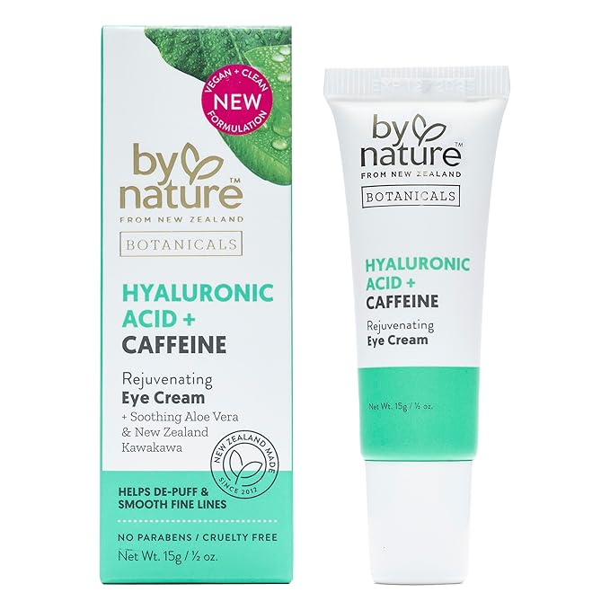 By Nature Botanicals Hyaluronic Acid & Caffeine Under Eye Cream - Firming & Refreshing Eye Cream for Dark Circles - Skincare from New Zealand - .5oz